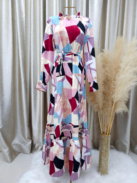 Abstract Pleated Dress | AlmazHijabi.Com