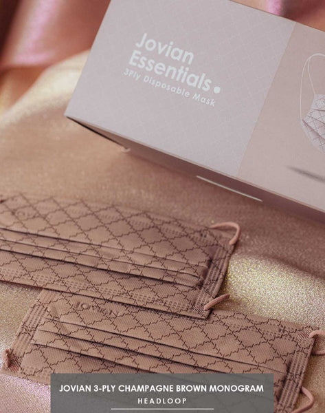 [100% AUTHENTIC] Champagne Monogram 3-Ply Headloop Mask by JOVIAN