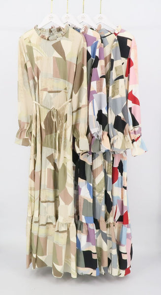 Abstract Pleated Dress | AlmazHijabi.Com