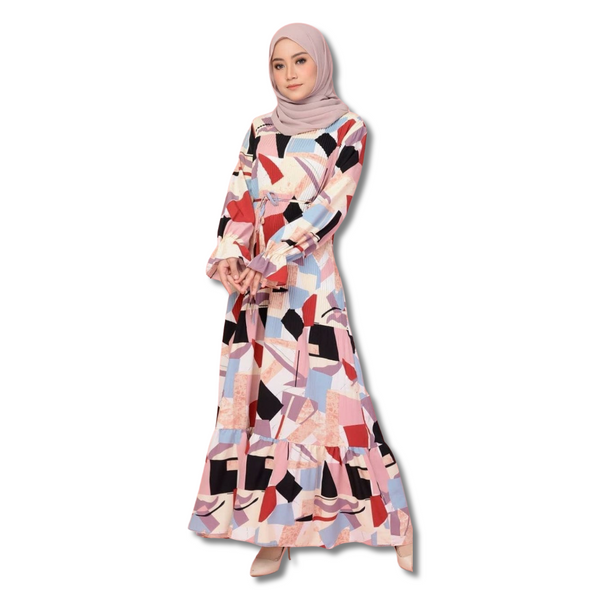Abstract Pleated Dress | AlmazHijabi.Com