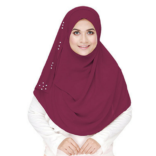 Loop Crystal Instant Shawl (Maroon) - Almaz Hijabi