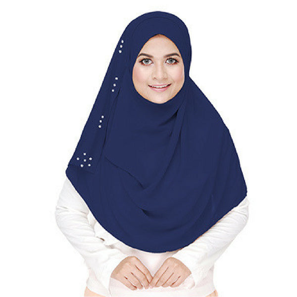 Loop Crystal Instant Shawl (Navy Blue) - Almaz Hijabi