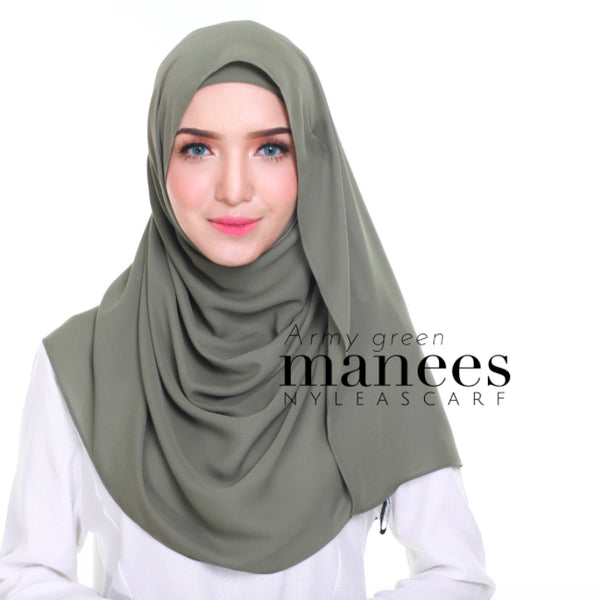 Manees Instant Shawl (Army Green) - Almaz Hijabi