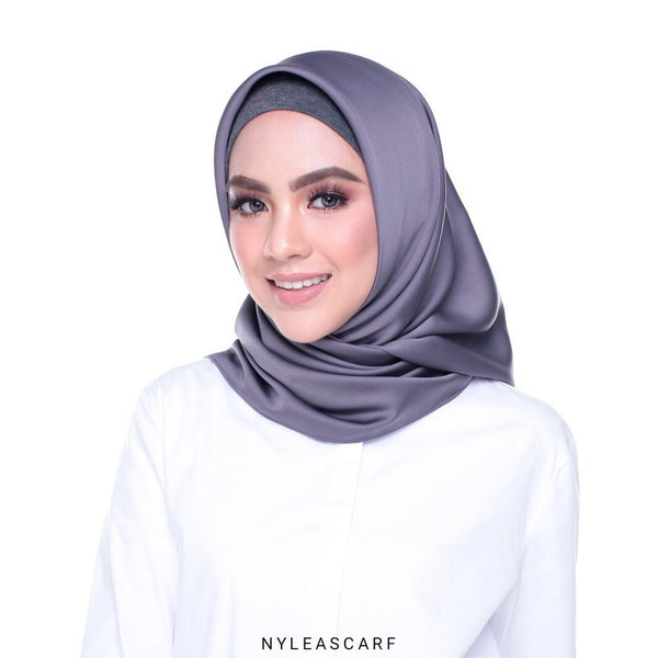 Musalmah Satin Square Shawl (Pewter) - Almaz Hijabi