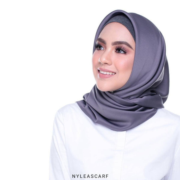 Musalmah Satin Square Shawl (Pewter) - Almaz Hijabi