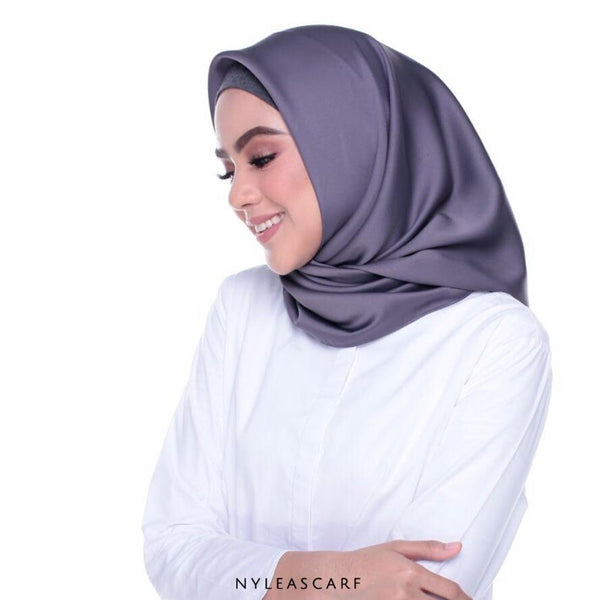Musalmah Satin Square Shawl (Pewter) - Almaz Hijabi