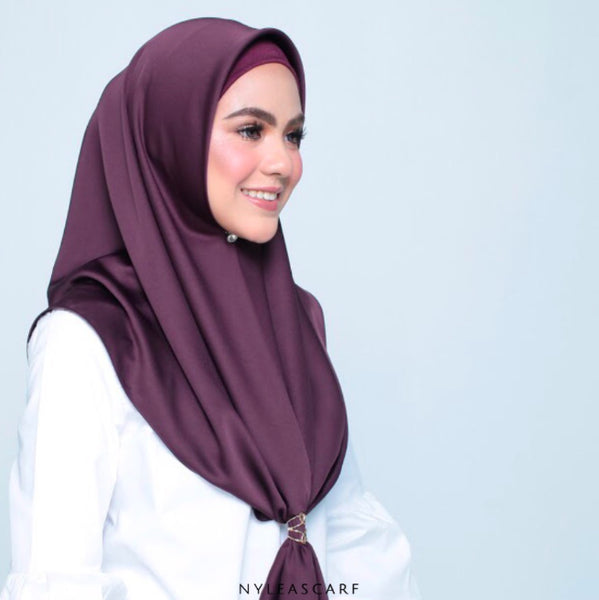 Musalmah Satin Square Shawl (Plum) - Almaz Hijabi