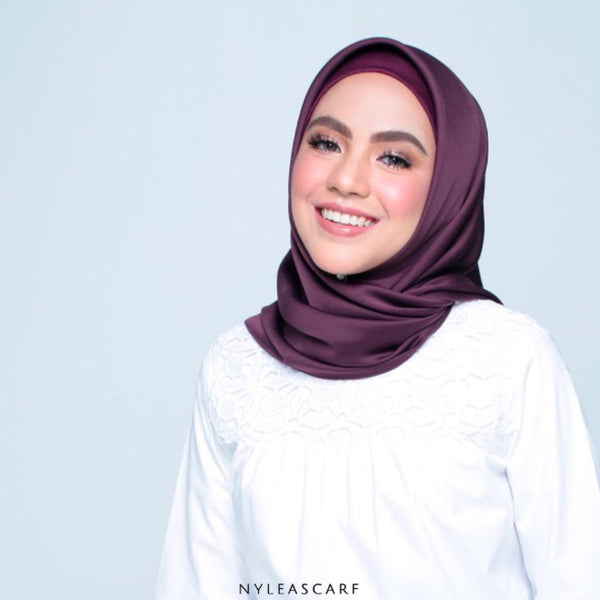 Musalmah Satin Square Shawl (Plum) - Almaz Hijabi