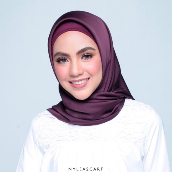 Musalmah Satin Square Shawl (Plum) - Almaz Hijabi