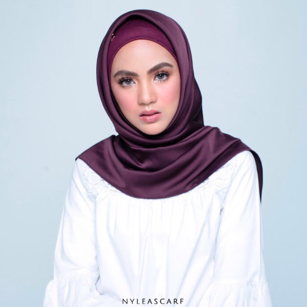 Musalmah Satin Square Shawl (Plum) - Almaz Hijabi