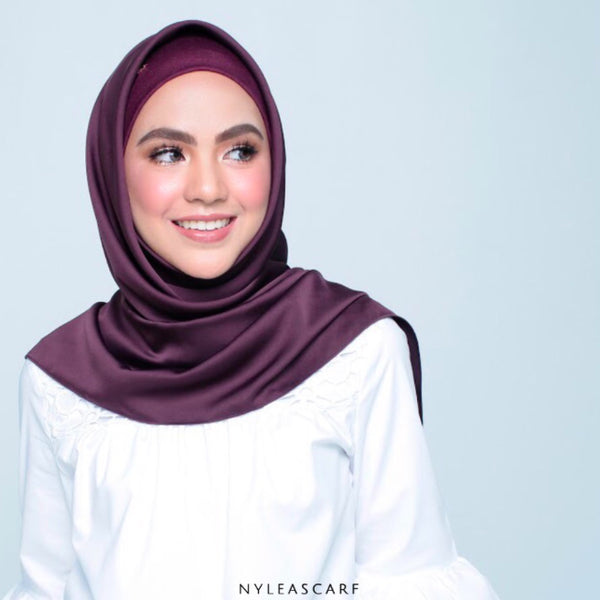 Musalmah Satin Square Shawl (Plum) - Almaz Hijabi