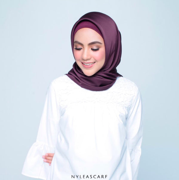 Musalmah Satin Square Shawl (Plum) - Almaz Hijabi