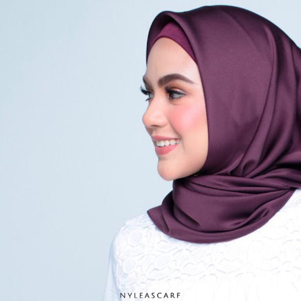Musalmah Satin Square Shawl (Plum) - Almaz Hijabi