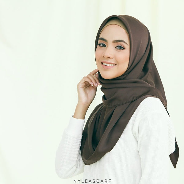 Musalmah Satin Square Shawl (Wood) - Almaz Hijabi