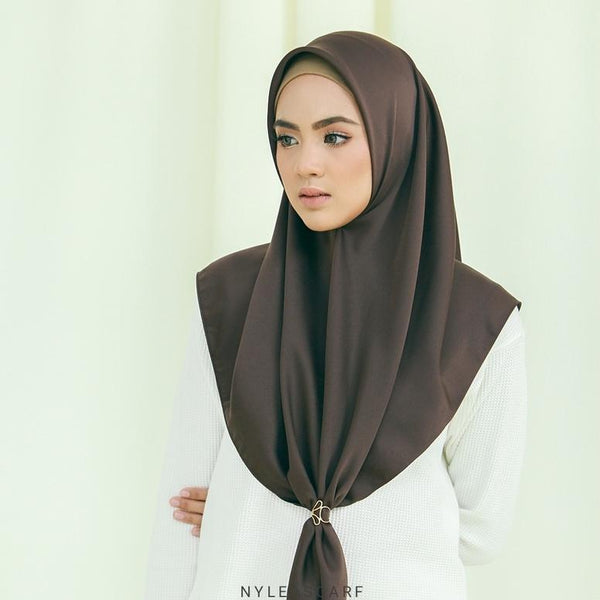 Musalmah Satin Square Shawl (Wood) - Almaz Hijabi