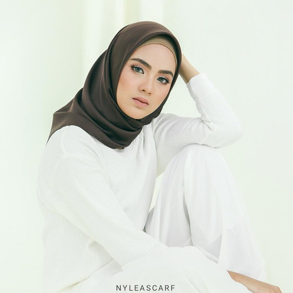 Musalmah Satin Square Shawl (Wood) - Almaz Hijabi